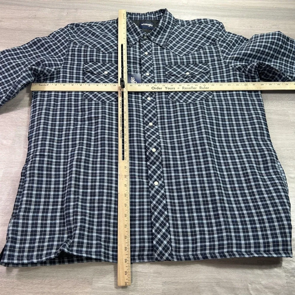 NEW Wrangler Jacket Mens 2XL Blue Plaid Quilted Flannel‎ Western Snap Shacket